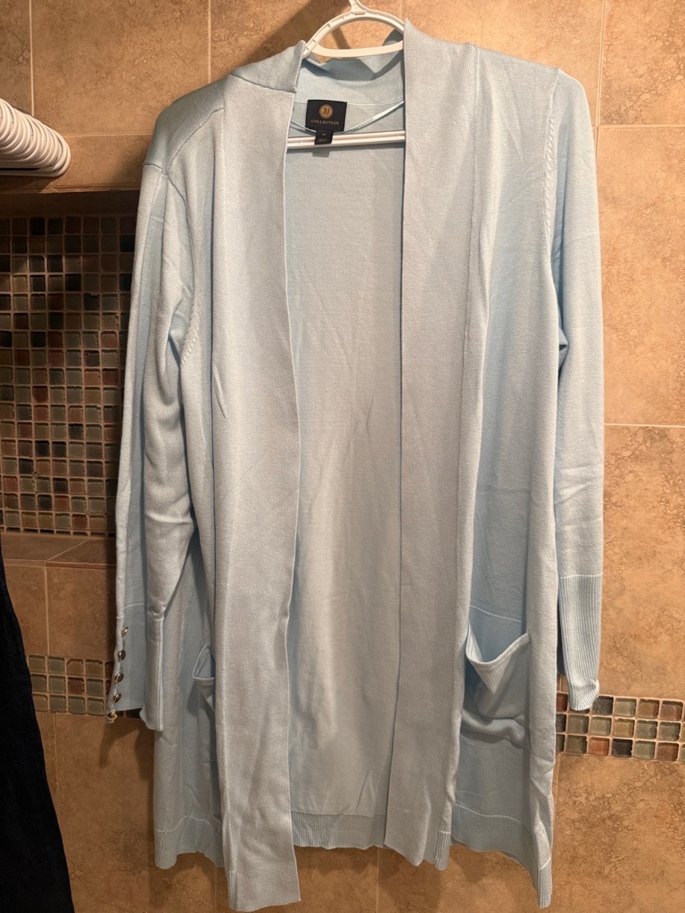 JM Collection Pale Blue Open-Front Cardigan